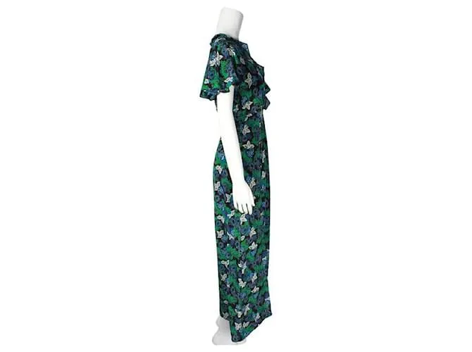 Autre Marque Saloni Turquesa, Vestido largo de seda azul y verde Multicolor 