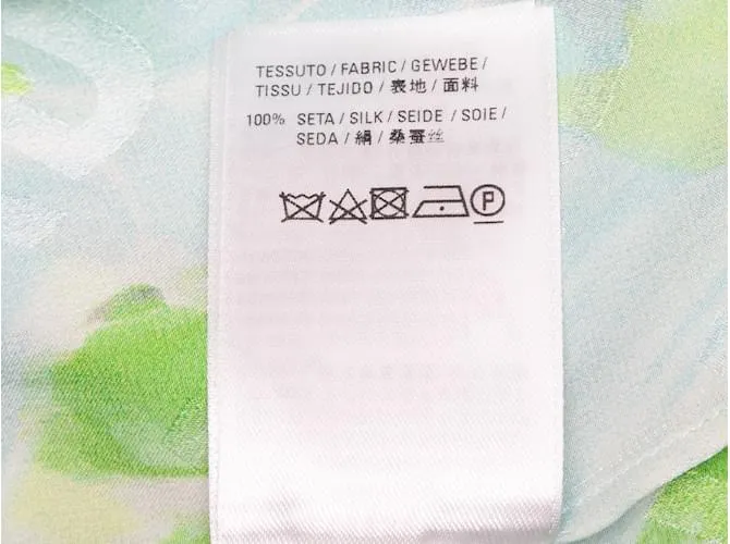 Balenciaga Azul Claro Y Verde 2019 Top con estampado de logotipo de seda Talla EU 38 