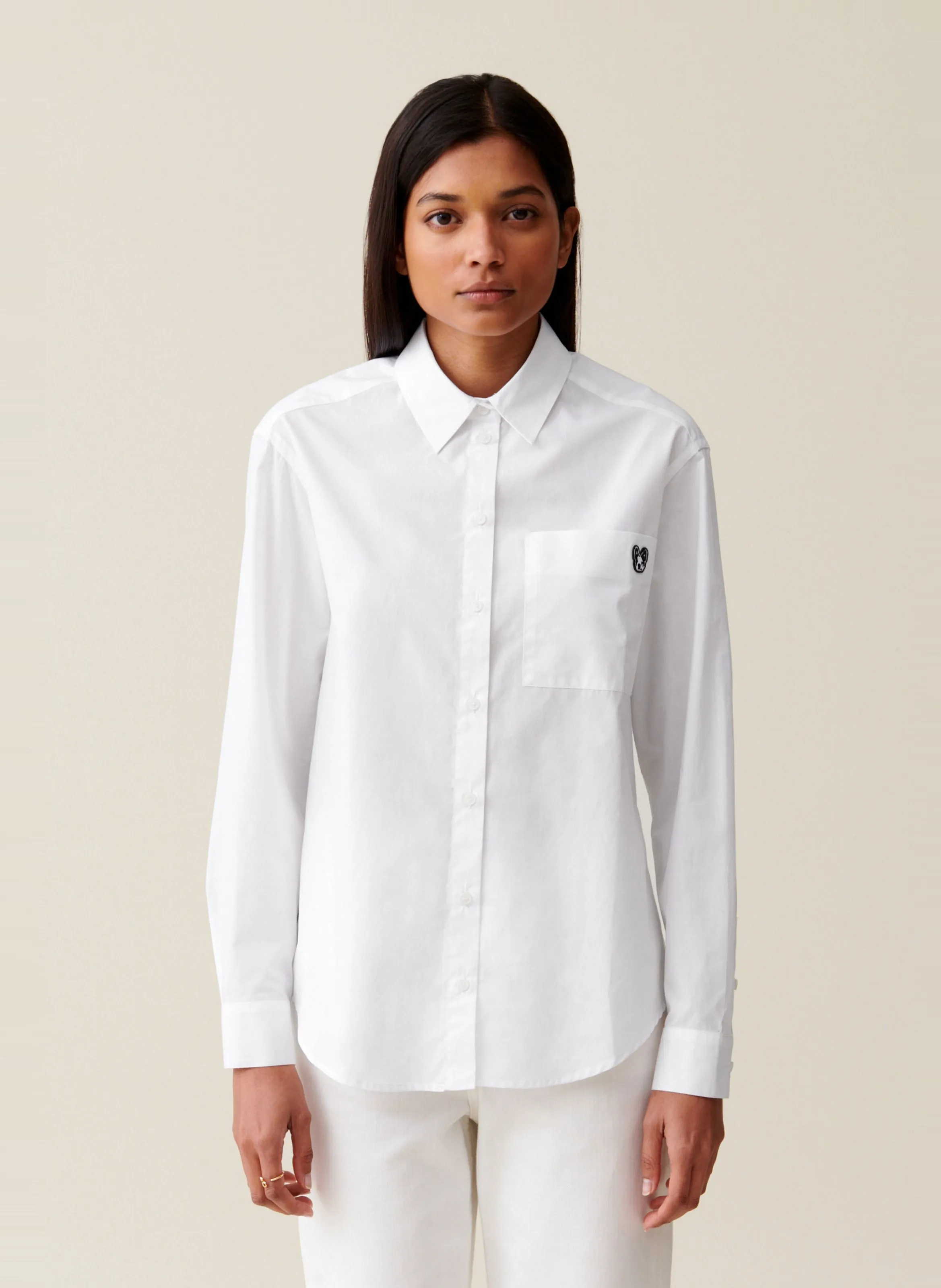 CLAUDIE PIERLOT Chemise droite en denim brodé Jean Toto en blanco