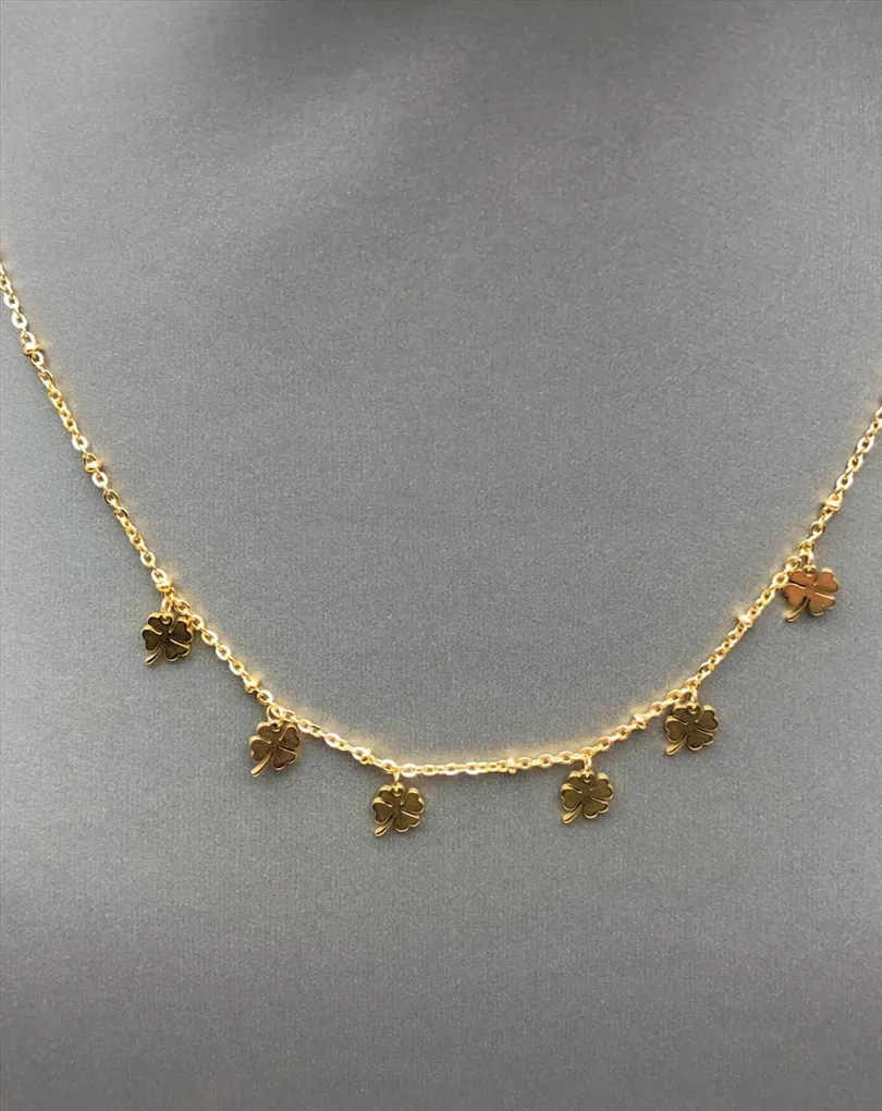 COLLARES DE BISUTERIA FINA CON TREBOL SUERTE ACERO DORADO