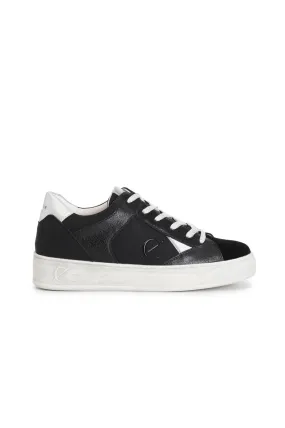 deportivas de mujer en piel y ante con inserciones de efecto metalizado. multi black