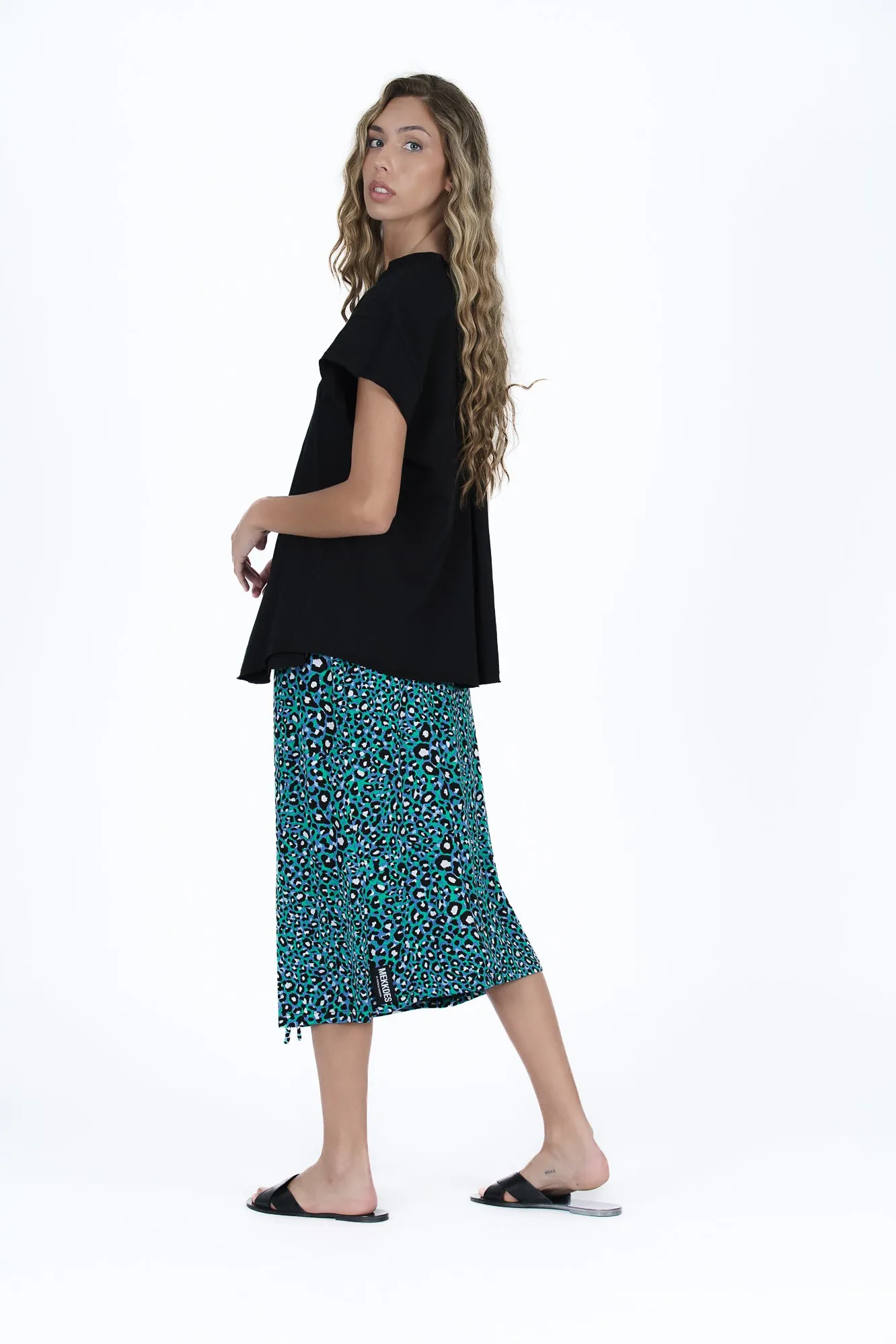 Falda fruncida print Azul