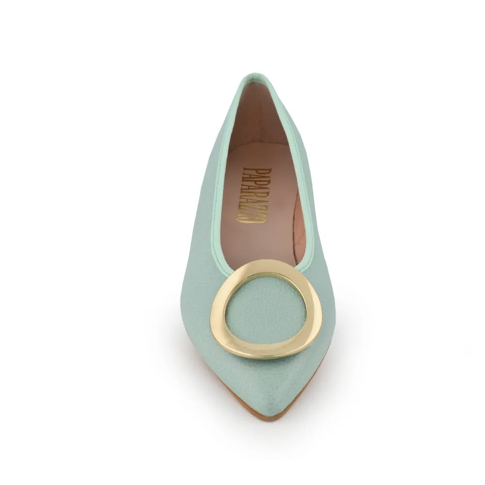 Francesita Piel Albany en verde menta con adorno dorado
