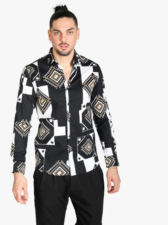 Lurvy Camisa de hombre de algodón con estampados geométricos.