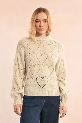 Molly Bracken Jersey de mujer de manga larga en punto calado con corazones