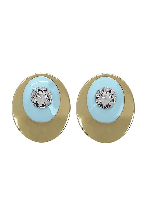 Pendientes tipo ovalado de oro amarillo de ley con esmalte azul 030_3196-A