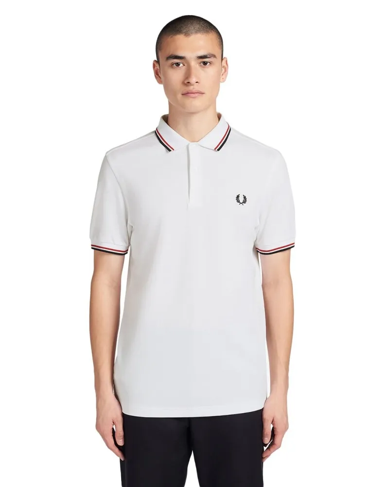 POLO FRED PERRY BLANCO BASICO LOGO LAUREL BORDADO PECHO MANGA CORTA