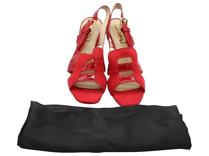 Sandalias Saint Laurent Slingback en Cuero Rojo Roja 