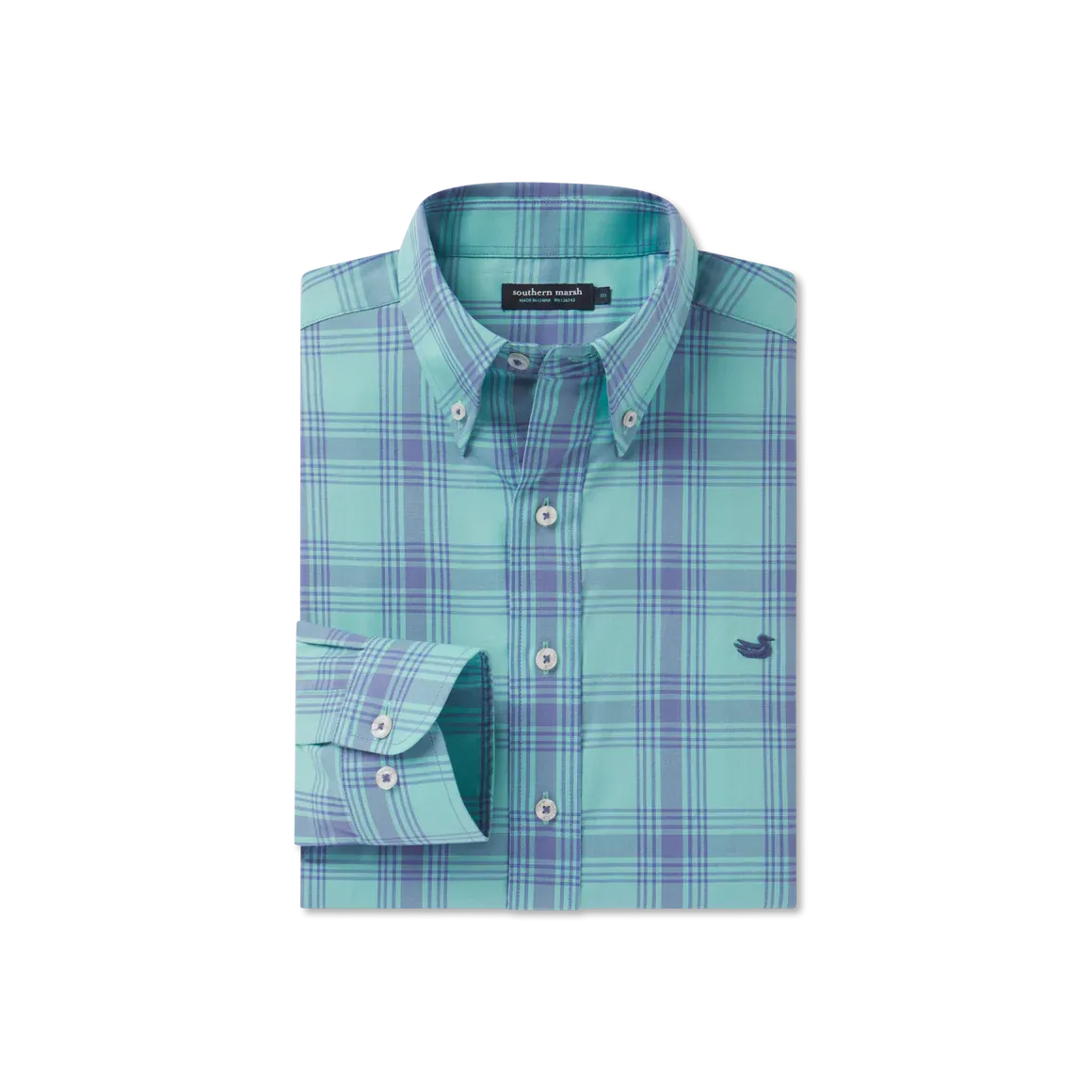Southern Marsh Men's Tupelo Windowpane Dress Shirt in Mint/Slate-
