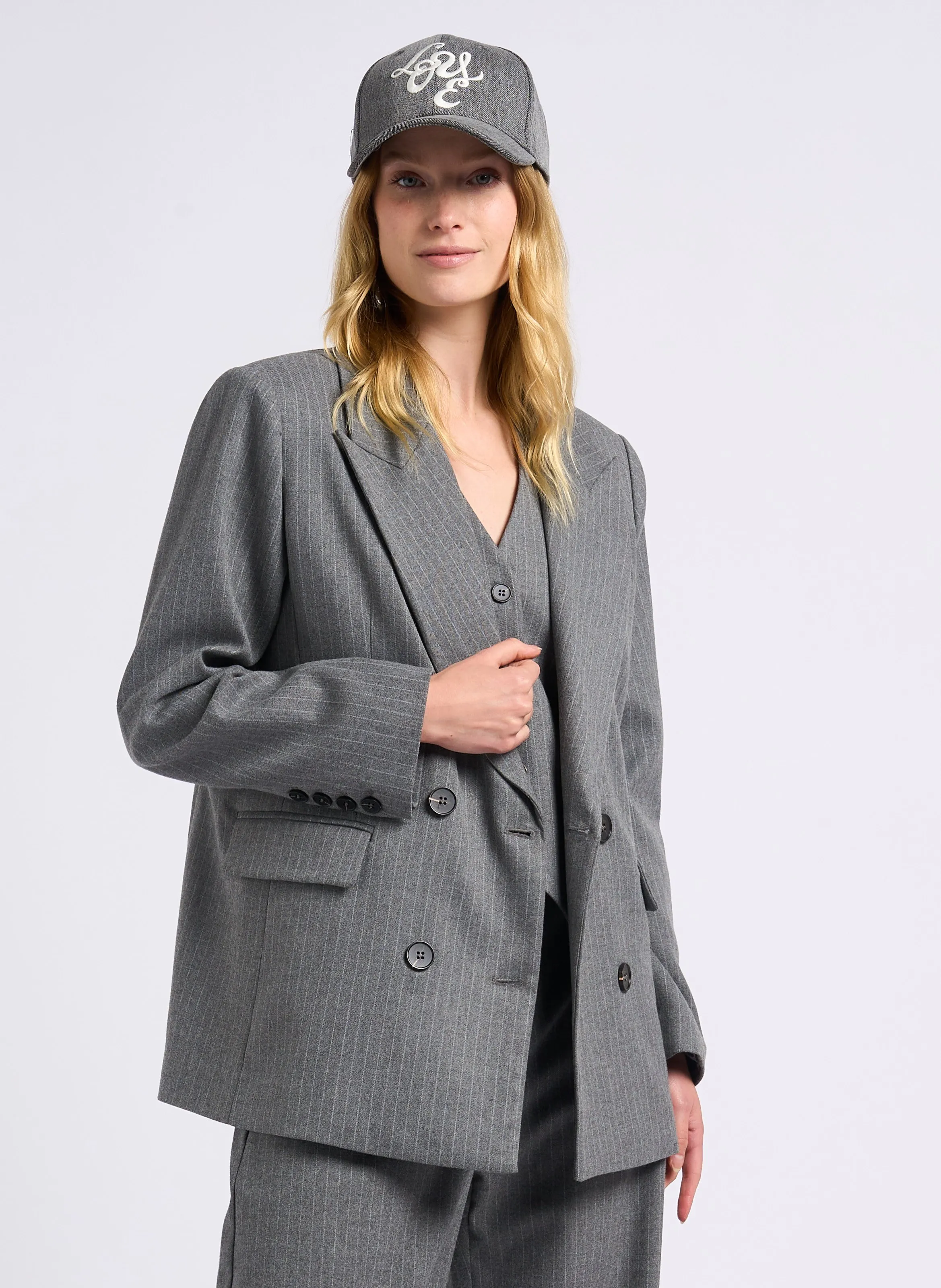 SUNCOO DALIA - Saco de traje recto a rayas en negro