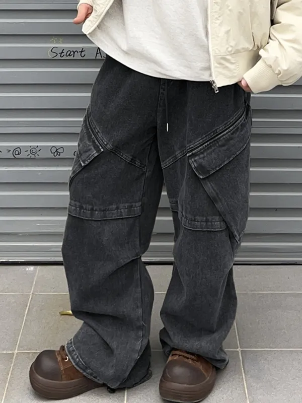 Vaqueros cargo holgados con bolsillo grande para hombre