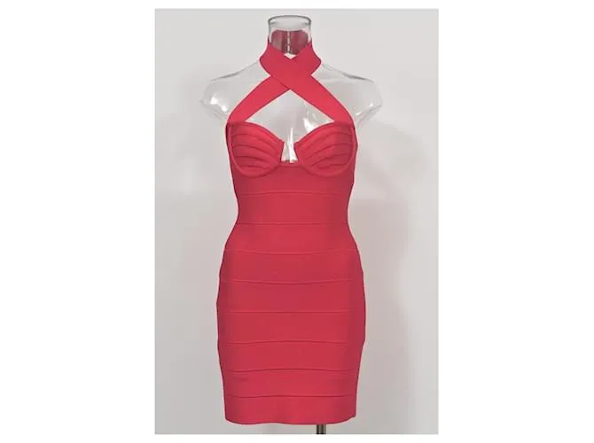 Vestido ajustado con cuello halter de Herve Leger en poliéster rojo Roja 