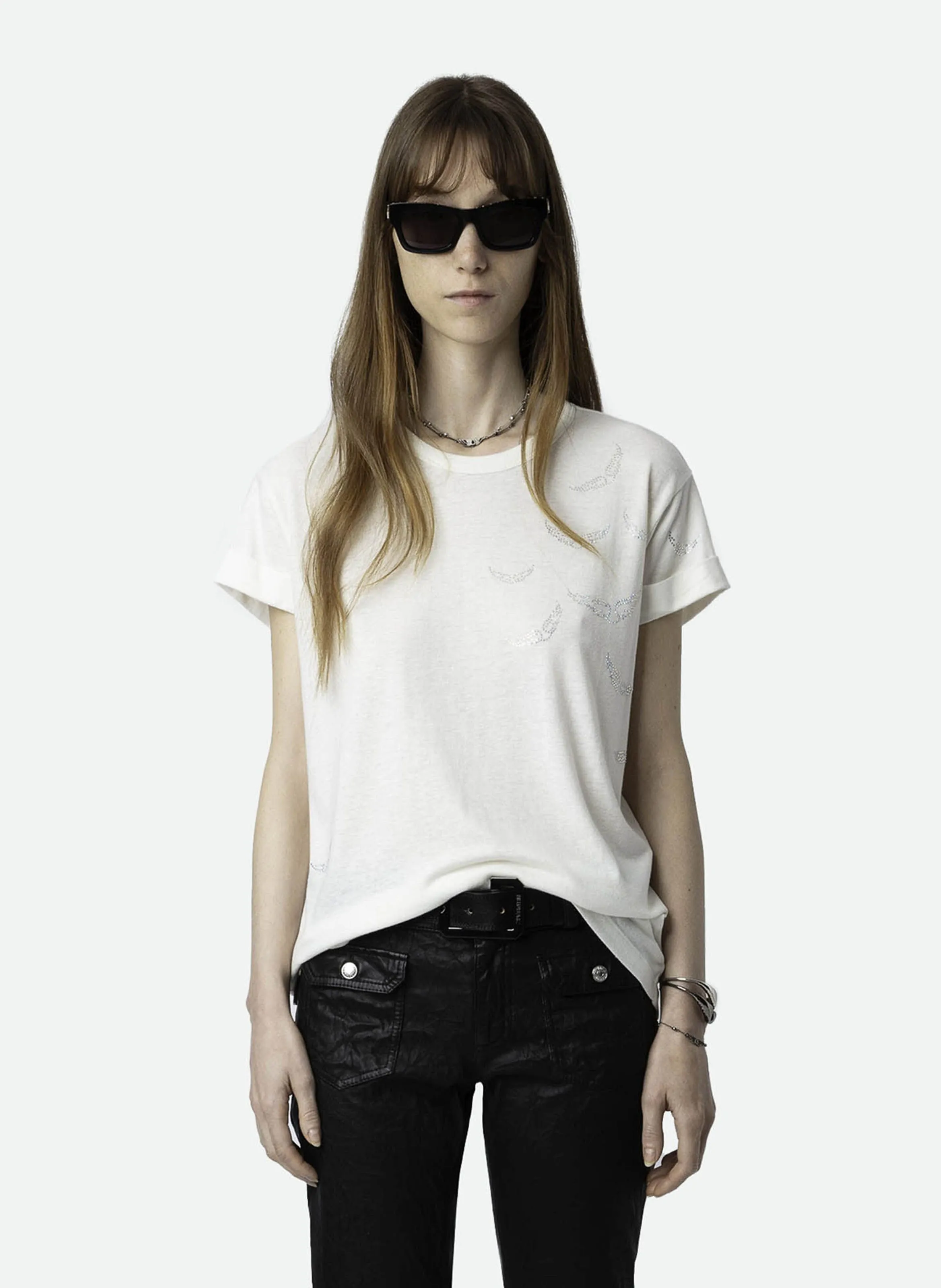 ZADIG&VOLTAIRE ANYA - Camiseta de manga corta de algodón y lino mezclado en blanco