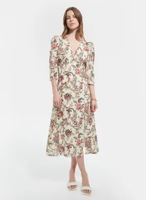 ZAPA ROANITA - Vestido midi entallado con cuello de pico en blanco