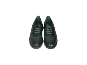 Zapato Cordon Piel Verde Pasados Piso Goma Negro/gris/verde